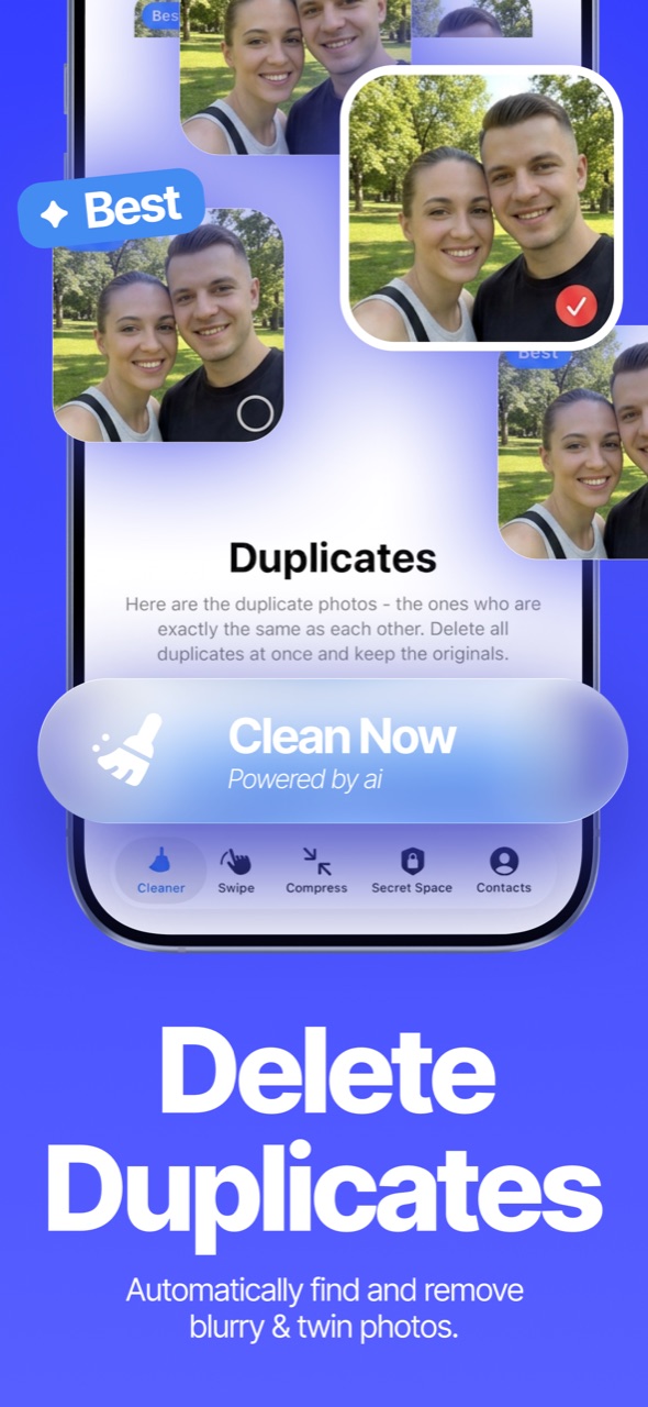 Delete duplicates — automatically find and remove blurry and twin photos