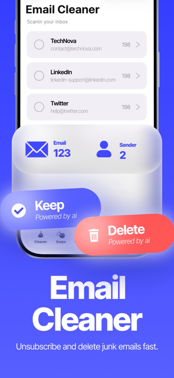Email cleaner — unsubscribe and delete junk emails fast