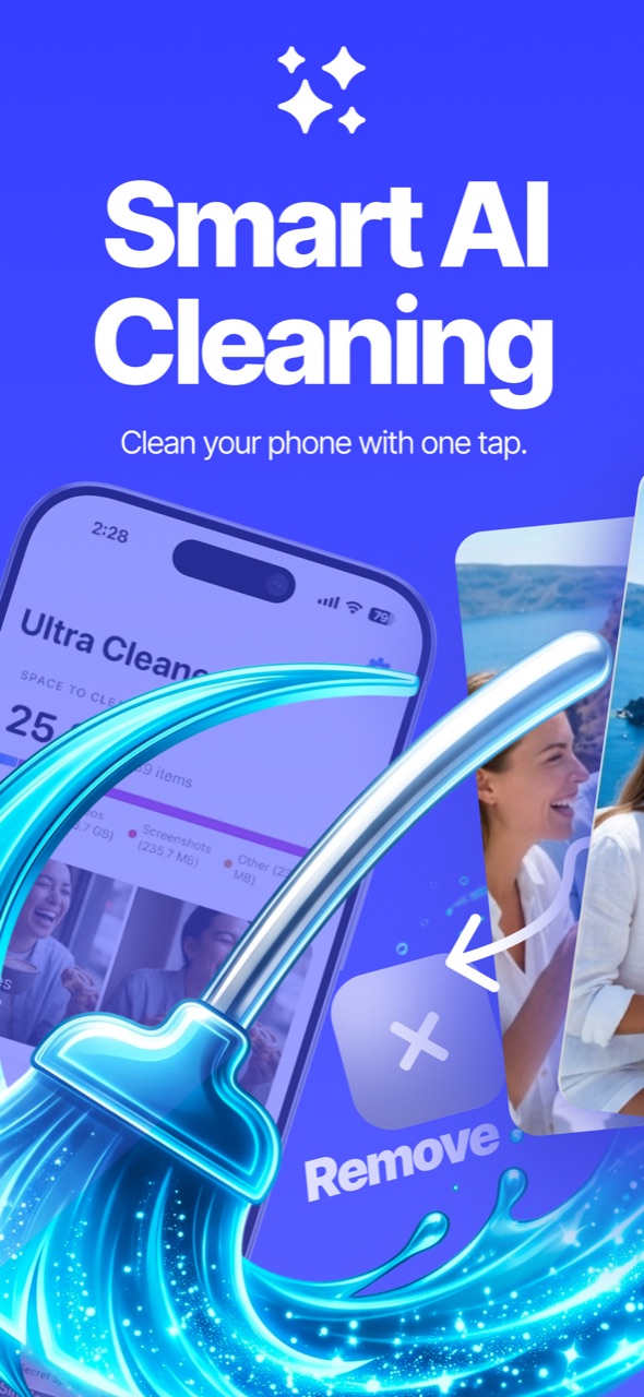 Smart AI cleaning screen — clean your iPhone with one tap